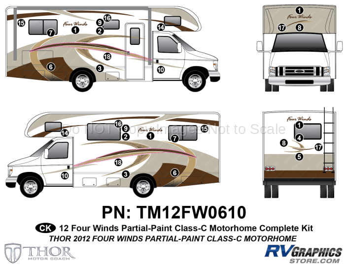 36 Piece 2012 Four Winds Partial Paint Motorhome Complete Graphics Kit