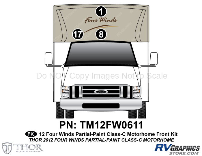 3 Piece 2012 Four Winds Partial Paint Motorhome Front Graphics Kit