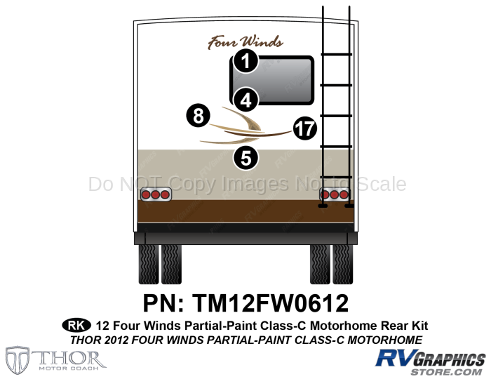 5 Piece 2012 Four Winds Partial Paint Motorhome Rear Graphics Kit