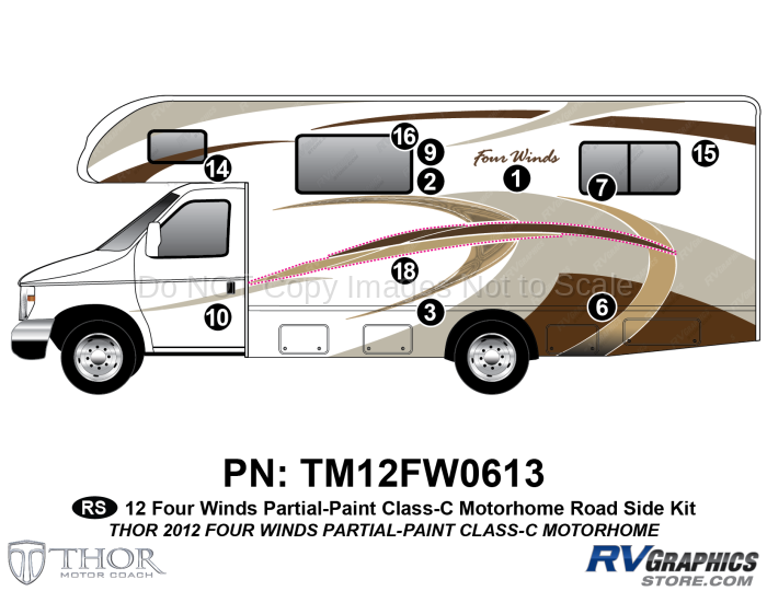 14 Piece 2012 Four Winds Partial Paint Motorhome Roadside Graphics Kit