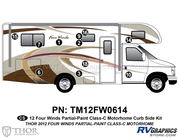 14 Piece 2012 Four Winds Partial Paint Motorhome Curbside Graphics Kit