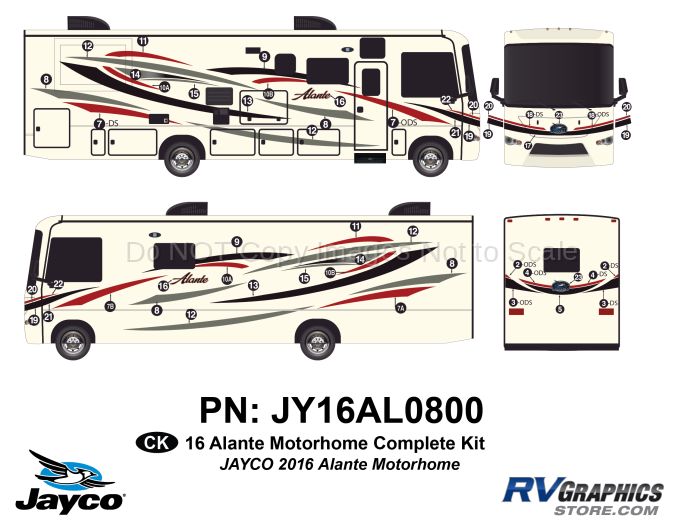 49 Piece 2016 Alante Motorhome Complete Graphics Kit-Red Version