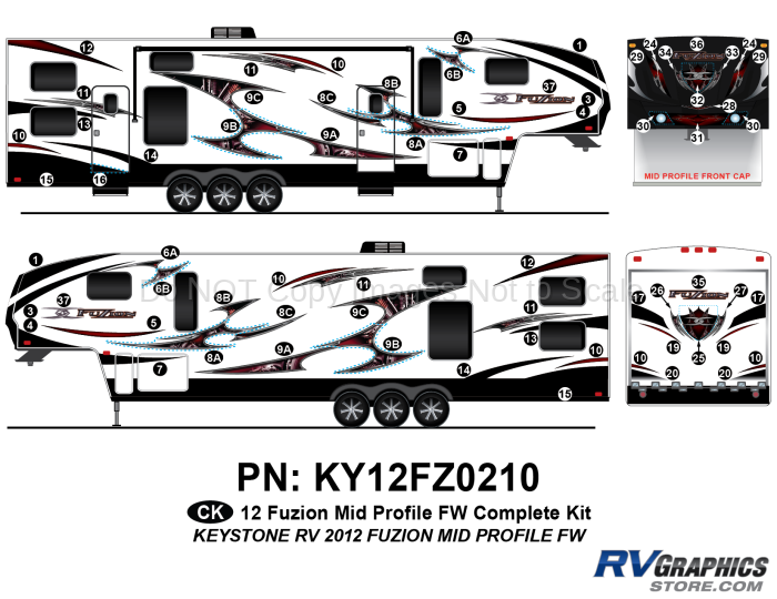 67 Piece 2012 Fuzion Fifth Wheel Mid Profile Cap Complete Graphics Kit