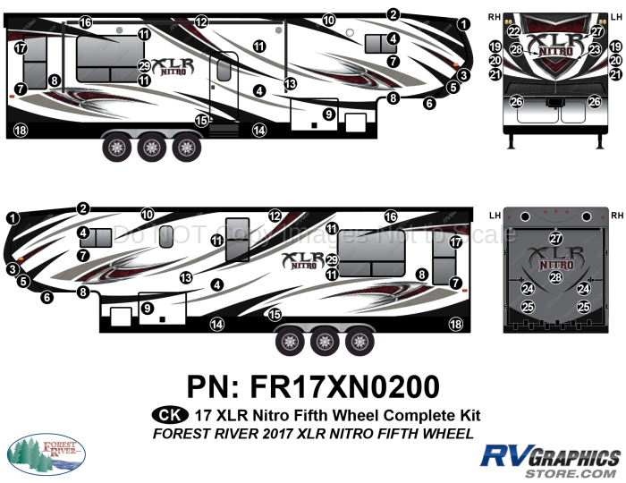 66 Piece 2017 XLR Nitro Fifth Wheel Complete Graphics Kit