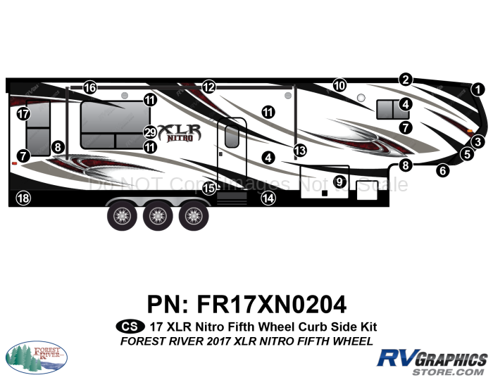 24 Piece 2017 XLR Nitro Fifth Wheel Curbside Graphics Kit