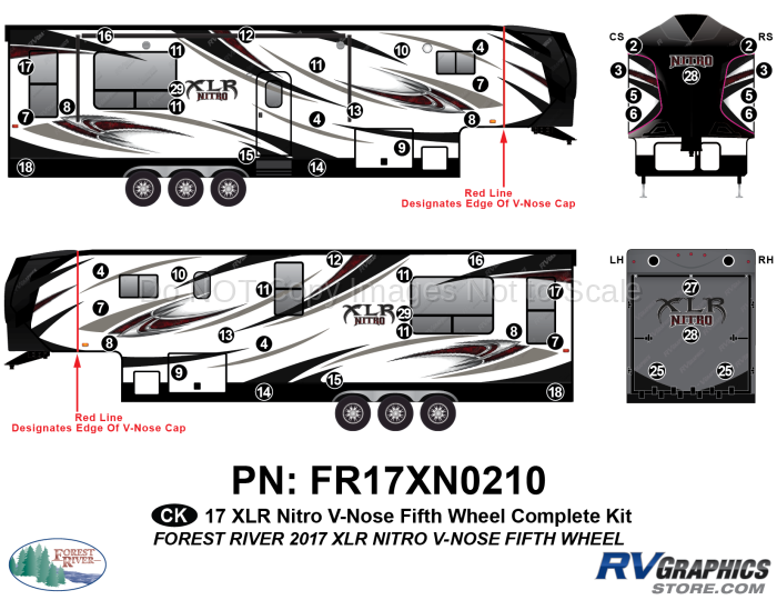 51 Piece 2017 XLR Nitro V-Nose Fifth Wheel Complete Graphics Kit