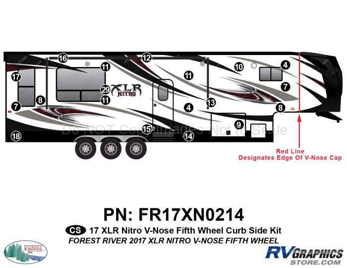 19 Piece 2017 XLR Nitro V-Nose Fifth Wheel Curbside Graphics Kit