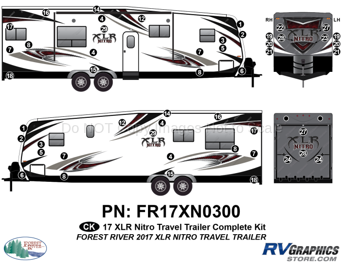 50 Piece 2017 XLR Nitro Travel Trailer Complete Graphics Kit