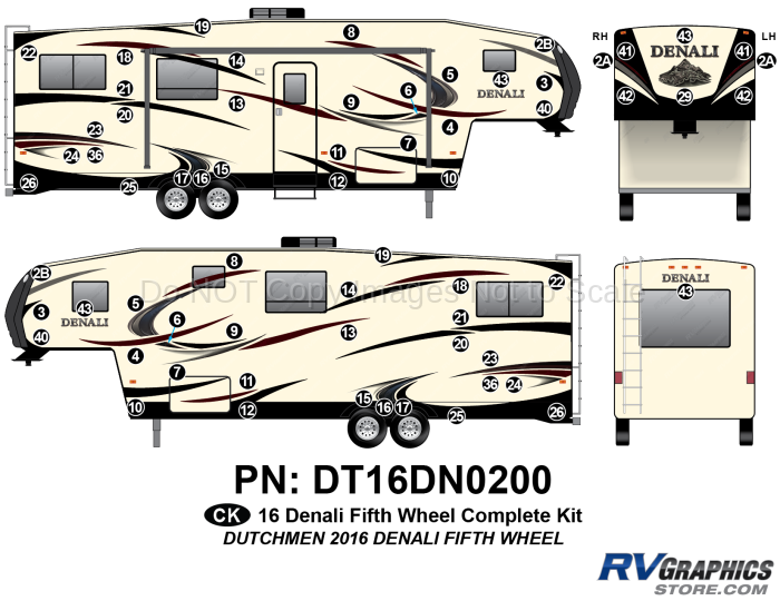 65 Piece 2016 Denali Fifth Wheel Complete Graphics Kit