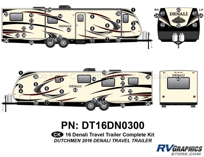 61 Piece 2016 Denali Travel Trailer Complete Graphics Kit