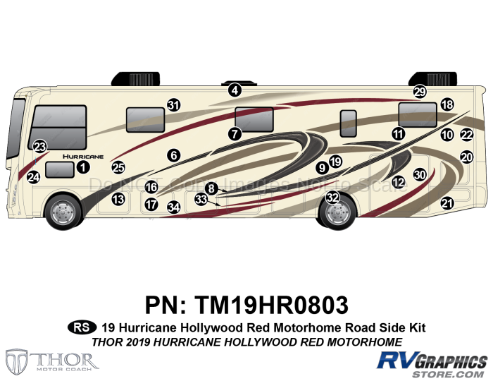 26 Piece 2019 Hurricane Motorhome Roadside Graphics Kit-Red Version