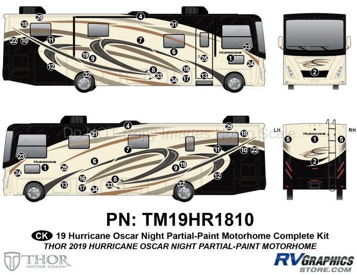 51 Piece 2019 Hurricane Motorhome Partial Paint Complete Graphics Kit-Gold Version