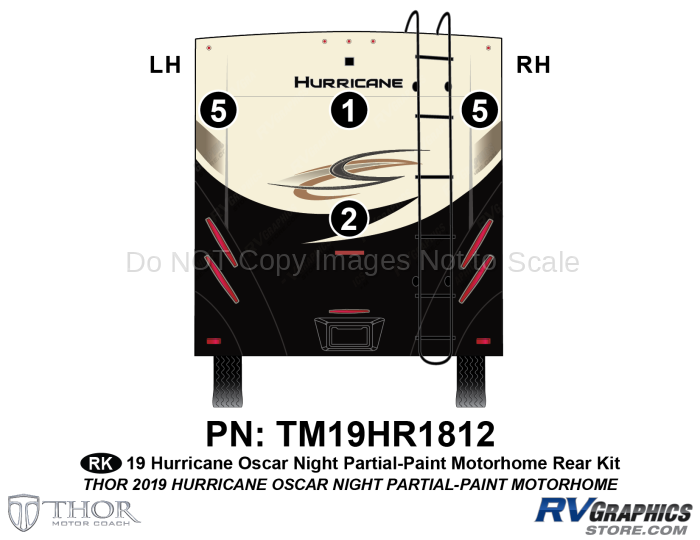 4 Piece 2019 Hurricane Motorhome Partial Paint Rear Graphics Kit-Gold Version