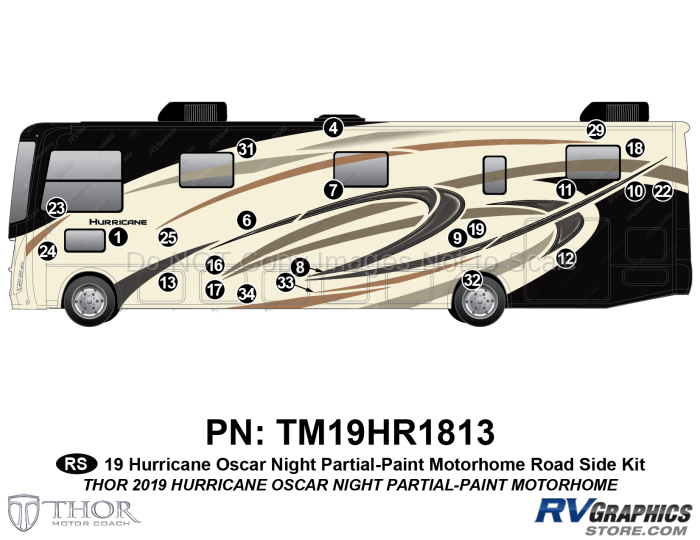 23 Piece 2019 Hurricane Motorhome Partial Paint Roadside Graphics Kit-Gold Version