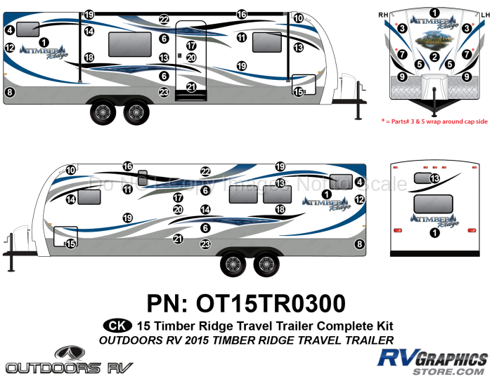 54 Piece 2015 Timber Ridge Travel Trailer Complete Graphics Kit