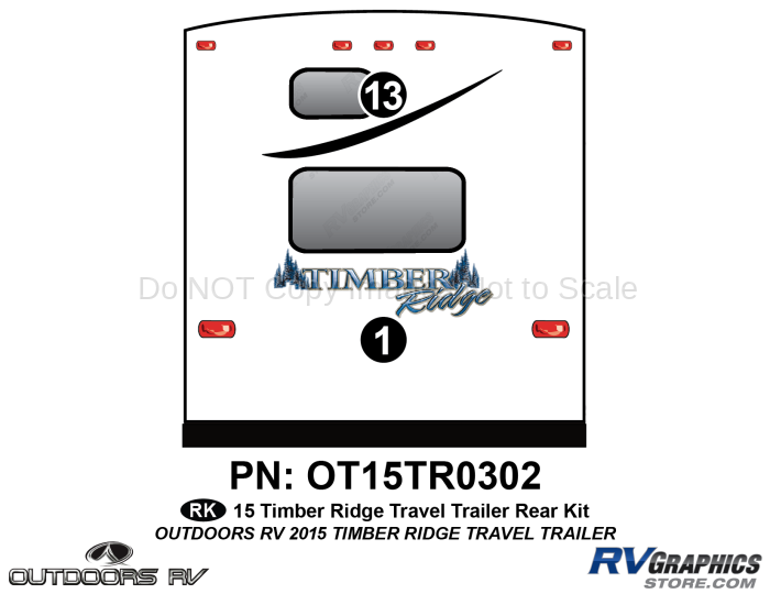 2 Piece 2015 Timber Ridge Travel Trailer Rear Graphics Kit