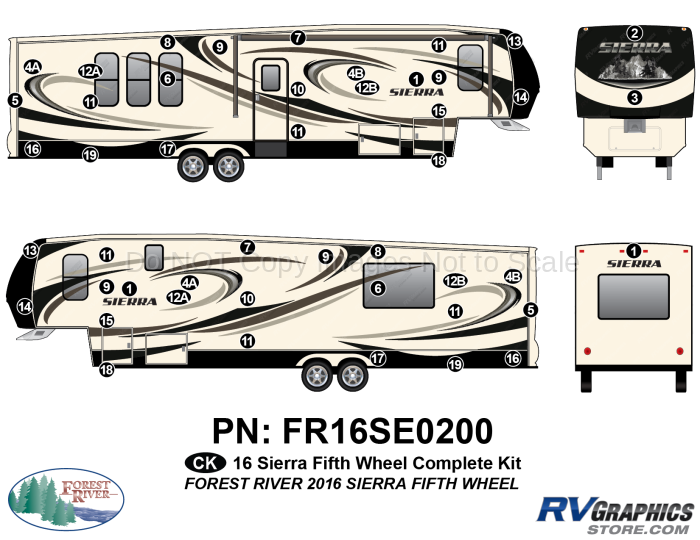 47 Piece 2016 Sierra Fifth Wheel Complete Graphics Kit