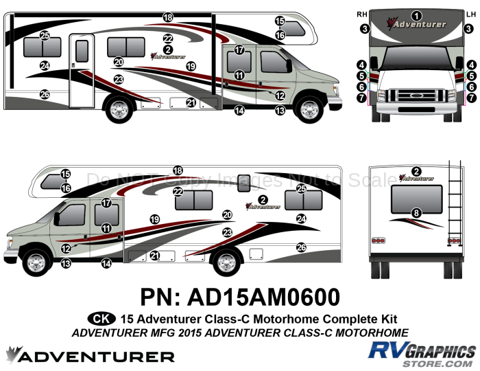 47 Piece 2015 Adventurer Motorhome Complete Graphics Kit