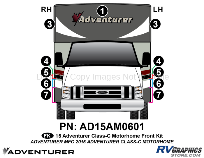 3 Piece 2015 Adventurer Motorhome Front Graphics Kit