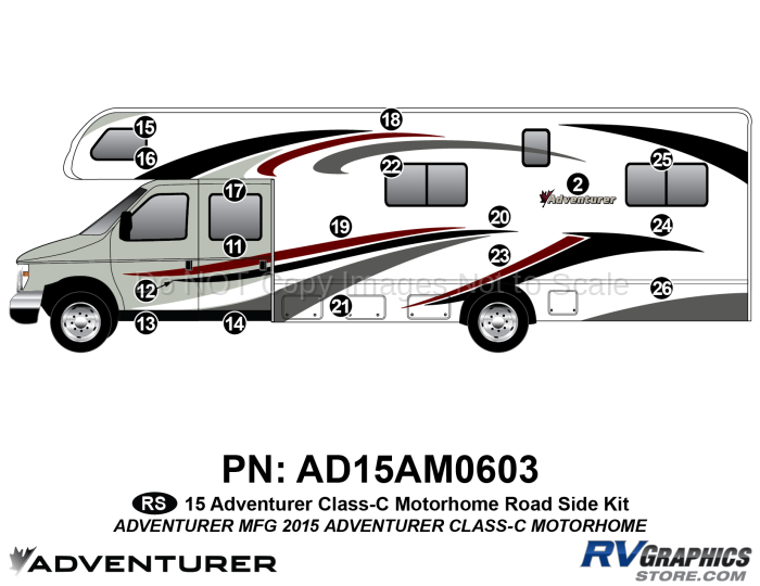 21 Piece 2015 Adventurer Motorhome Roadside Graphics Kit