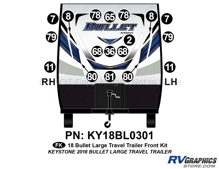 18 Piece 2018 Bullet  Large Travel Trailer Front Graphics Kit