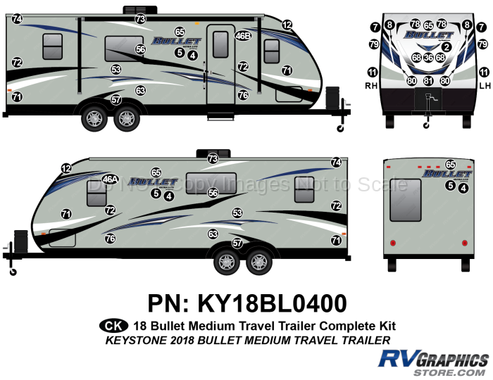 53 Piece 2018 Bullet  Medium Travel Trailer Complete Graphics Kit