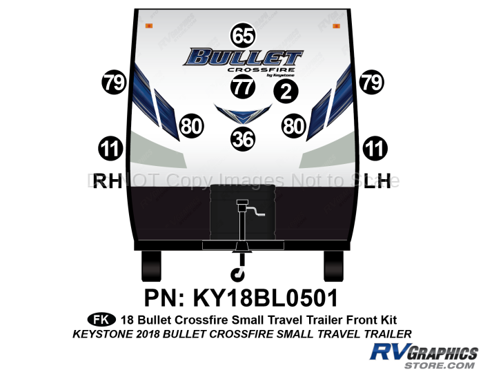 10 Piece 2018 Bullet Crossfire Small  Travel Trailer Front Graphics Kit