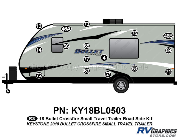 16 Piece 2018 Bullet Crossfire Small  Travel Trailer Roadside Graphics Kit