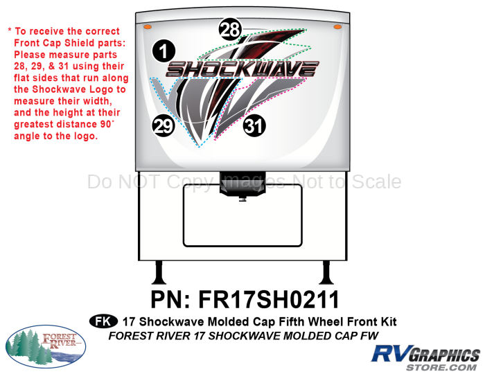 4 Piece 2017 Shockwave Fifth Wheel Molded Cap Front Graphics Kit