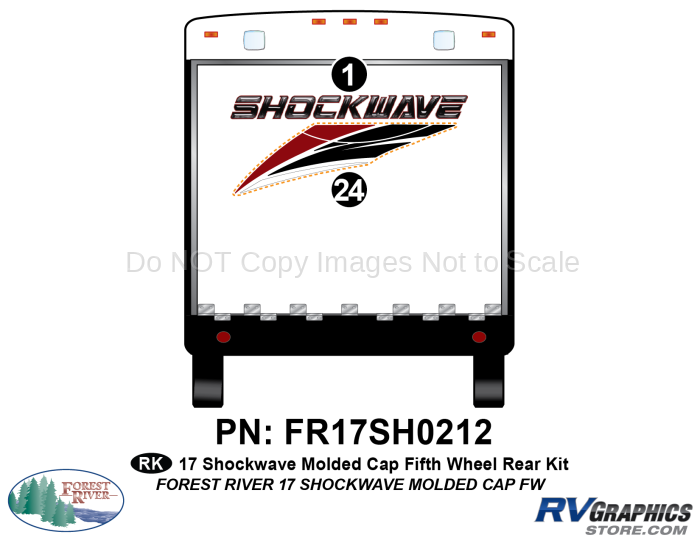 2 Piece 2017 Shockwave Fifth Wheel Molded Cap Rear Graphics Kit