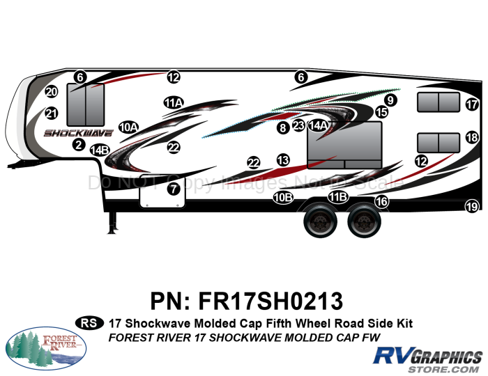 25 Piece 2017 Shockwave Fifth Wheel Molded Cap Roadside Graphics Kit