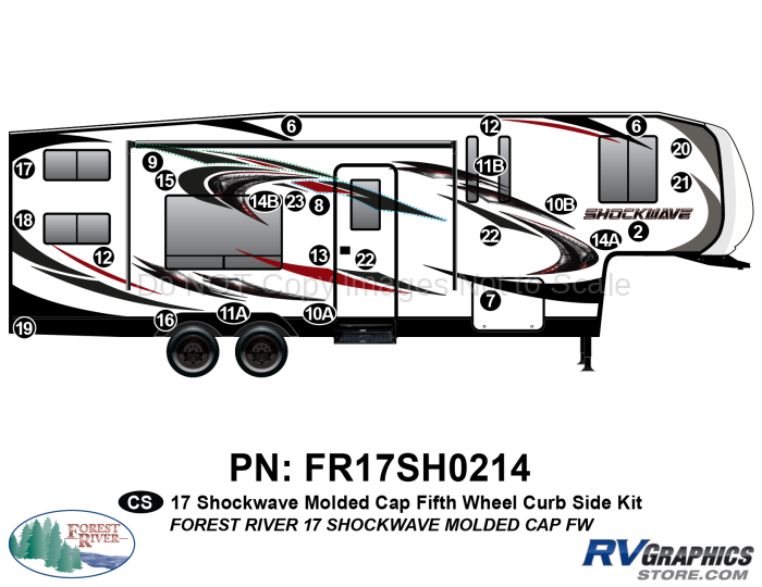 25 Piece 2017 Shockwave Fifth Wheel Molded Cap Curbside Graphics Kit
