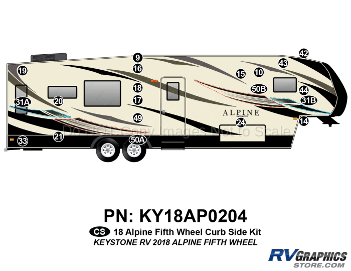 20 Piece 2018 Alpine Fifth Wheel Curbside Graphics Kit