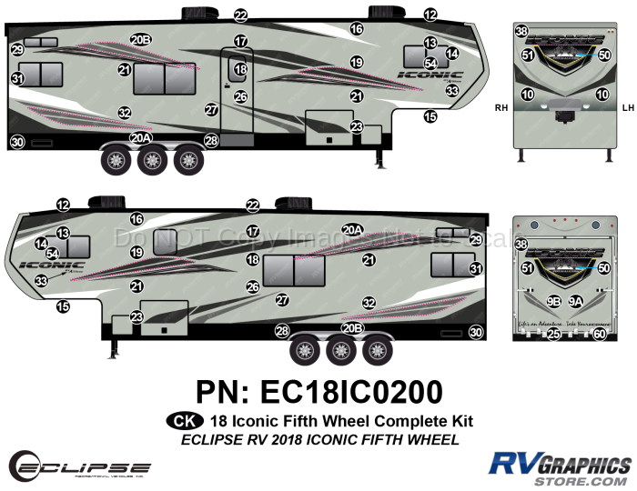 58 Piece 2018 Iconic Fifth Wheel Complete Graphics Kit