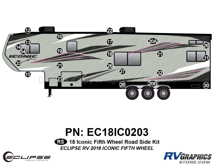 23 Piece 2018 Iconic Fifth Wheel Roadside Graphics Kit