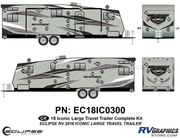 54 Piece 2018 Iconic Travel Trailer Complete Graphics Kit