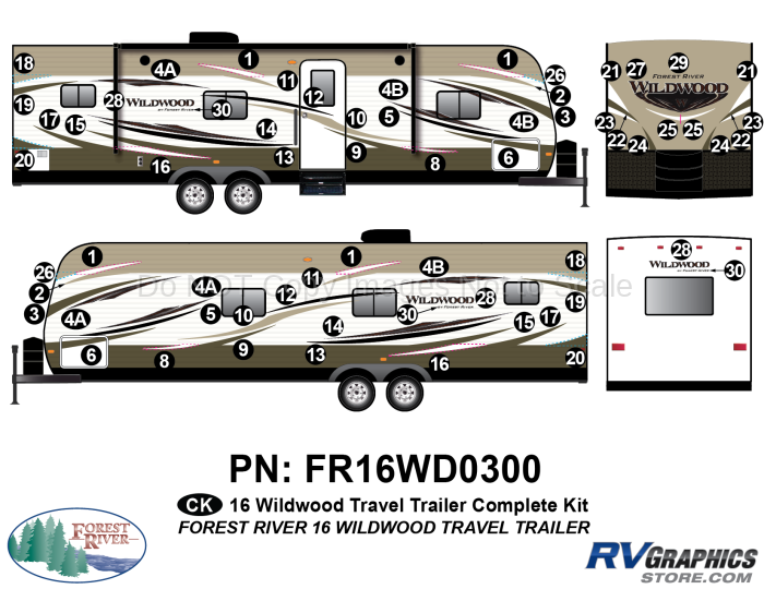 64 Piece 2016 Wildwood Travel Trailer Complete Graphics Kit