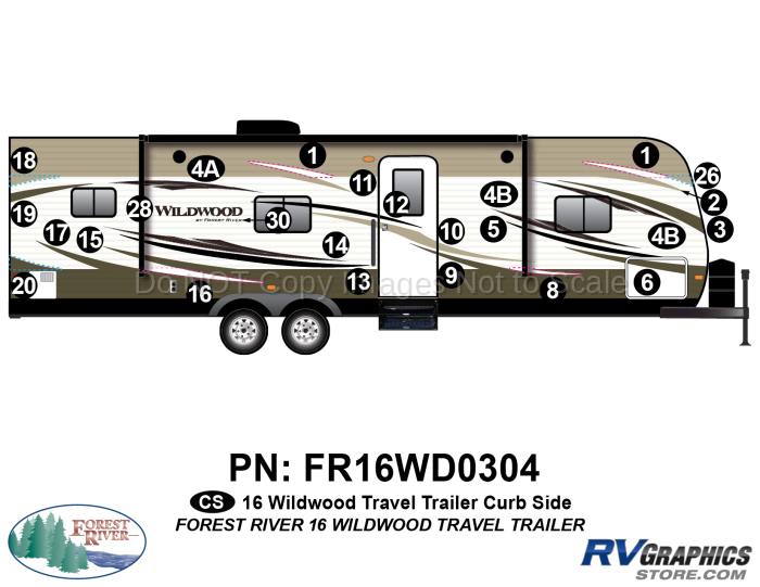 25 Piece 2016 Wildwood Travel Trailer Curbside Graphics Kit