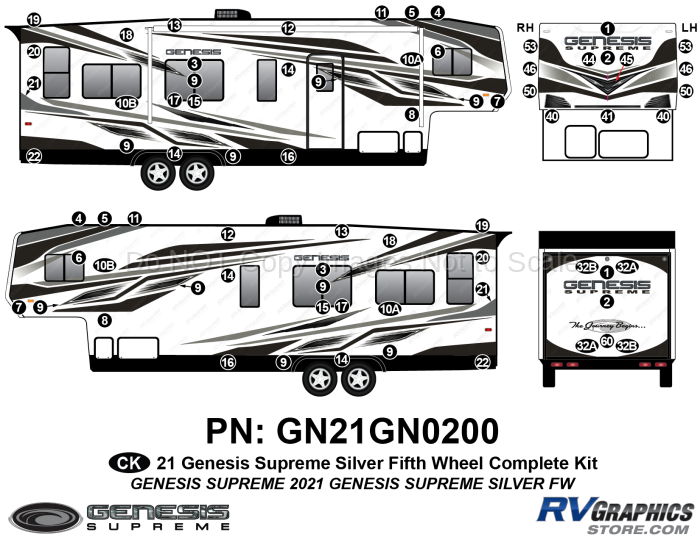 72 Piece 2021 Genesis Supreme Complete Graphics Kit Silver Version