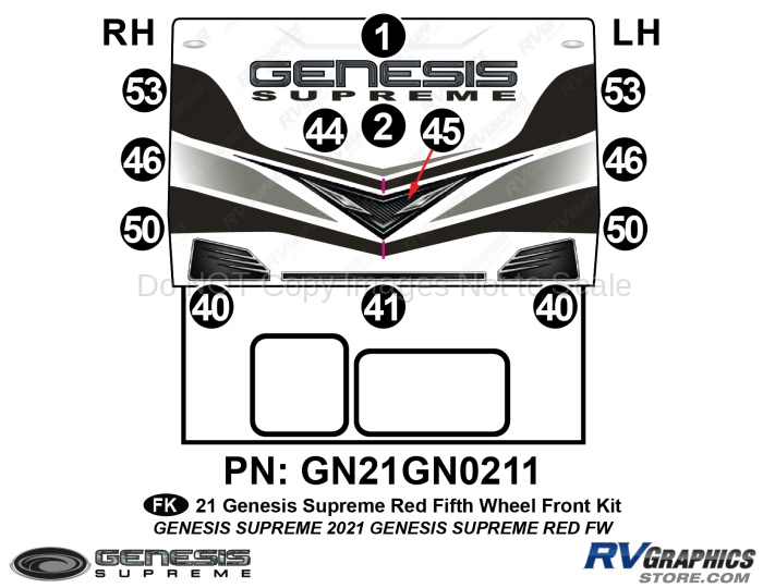 13 Piece 2021 Genesis Supreme Front Graphics Kit Red Version