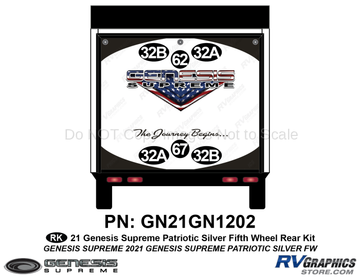 6 Piece 2021 Genesis Supreme Rear Graphics Kit Silver PATRIOTIC Version