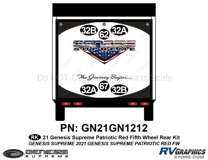 6 Piece 2021 Genesis Supreme Rear Graphics Kit Red PATRIOTIC Version