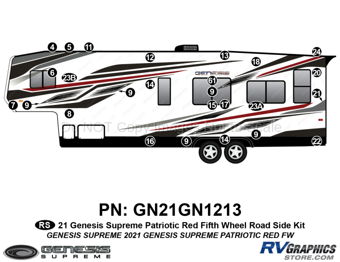 26 Piece 2021 Genesis Supreme Roadside Graphics Kit Red PATRIOTIC Version