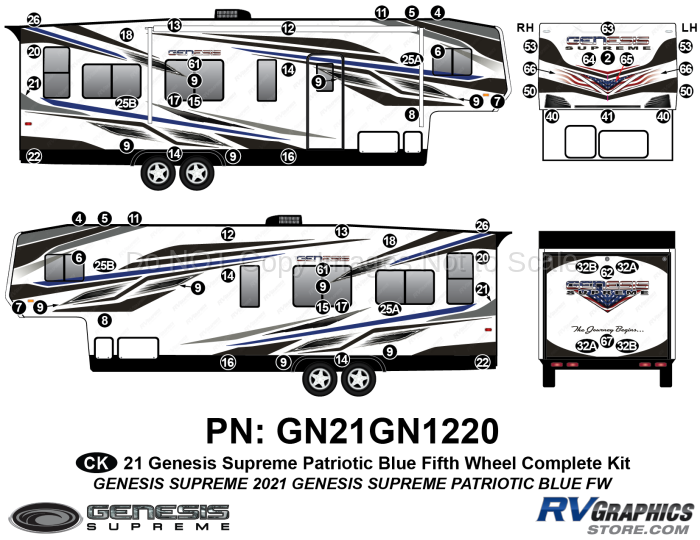 71 Piece 2021 Genesis Supreme Complete Graphics Kit Blue PATRIOTIC Version