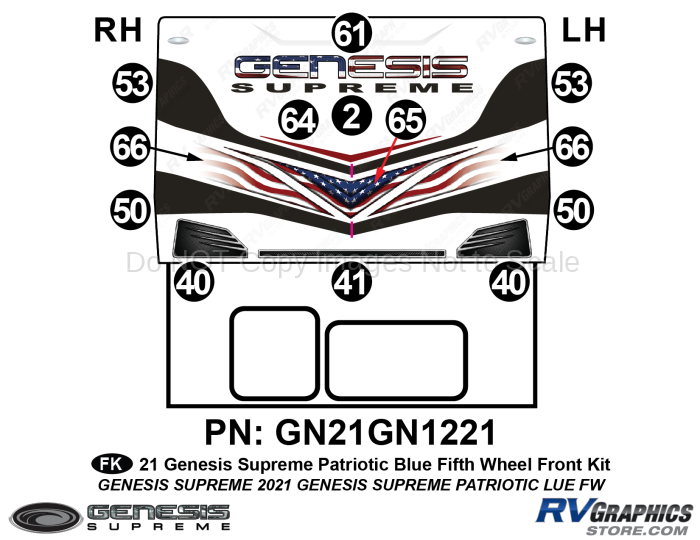 13 Piece 2021 Genesis Supreme Front Graphics Kit Blue PATRIOTIC Version