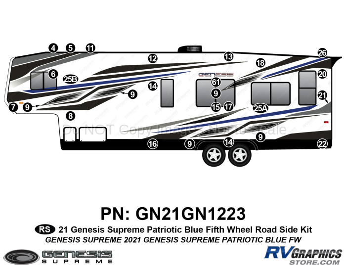 26 Piece 2021 Genesis Supreme Roadside Graphics Kit Blue PATRIOTIC Version