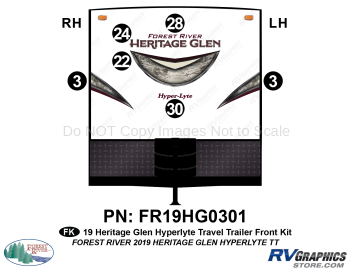 6 Piece 2019 Heritage Glen HyperLite Travel Trailer Front Graphics Kit