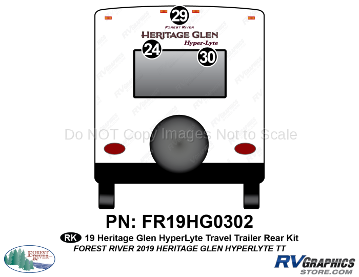 3 Piece 2019 Heritage Glen HyperLite Travel Trailer Rear Graphics Kit