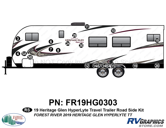 19 Piece 2019 Heritage Glen HyperLite Travel Trailer Roadside Graphics Kit