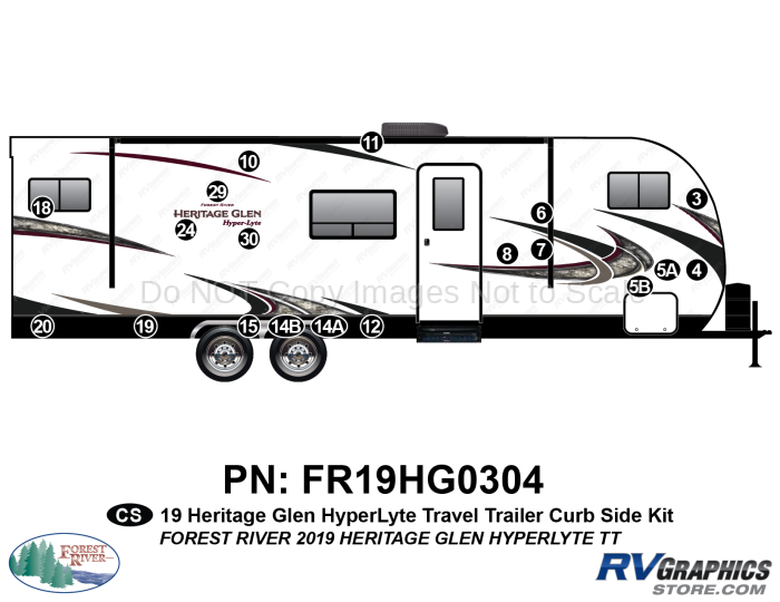 19 Piece 2019 Heritage Glen HyperLite Travel Trailer Curbside Graphics Kit